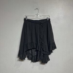 Isabel Marant Black Zanna Ruffled Broderie Anglaise Wrap Mini Skirt Sz 36